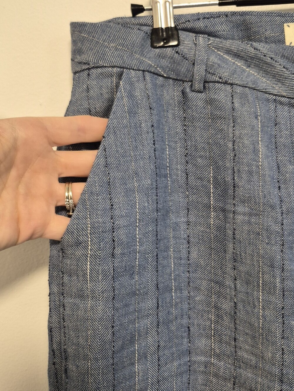 L' Agence Livvy Pinstripe Straight Wide Leg Trousers Blue Pants Womens Sz 8 $450 - Picture 6 of 15
